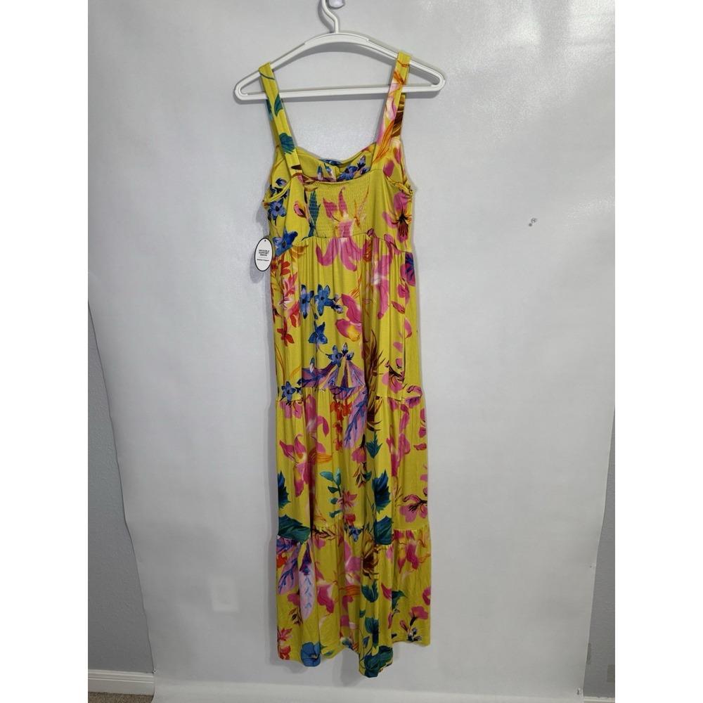 Soma WKND Medium Soft Jersey Maxi Dress Built-In Bra Yellow Tropical NWT $110 - Picture 5 of 10